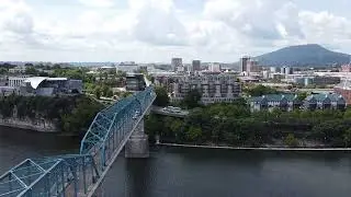 One of the worlds longest pedestrian bridges (Walnut St. Bridge) - Chattanooga TN - Drone footage