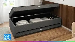 Cama Box Solteiro LightSpuma com Ba&uacute; - e Cama Auxiliar 55x88x188cm Lady