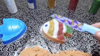 diy kinetic sand with blue fish and colour