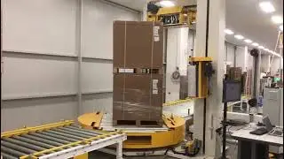 Auto # Type Vertical Strapping and Online Wrapping Machine for Pallet Packing in LCD screen factory