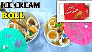 Lotus Biscoff Biscuits - Ice Cream Rolls | how to make crunchy Cookies & Cream Ice Cream - Food ASMR