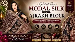 EP  - 111 | Natural Dye Modal Silk With Ajrakh&nbsp;Block | Ajrakh Block | Silk Saree