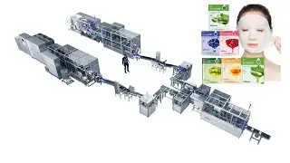 Full auto beauty facial mask making essence liquid filling bag sealing counting cartoning machine
