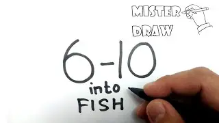 VERY EASY , How to turn number 6-10 into fish cartoon , learn how to draw fish