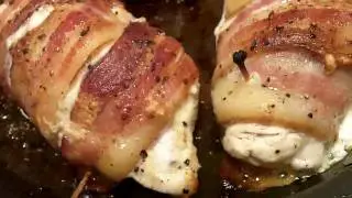 Chicken Breast Stuffed with Goat Cheese, Wrapped in Bacon