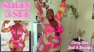 SHEINCURVE Plus Size Sexy Mesh FabricHalter Bra & Briefs & Cover Up Dress Set, Summer Beach Vacation