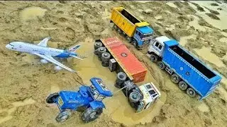 New Cartoon | BharatBenz Dumper Tata Truck Accident Mud Pulling Out Airline Tractor? | AJ Toys