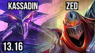 KASSADIN vs ZED (MID) | 10 solo kills, 15/2/1, Legendary, 300+ games | NA Grandmaster | 13.16