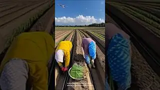 Women planting or tending to crops in a lush field