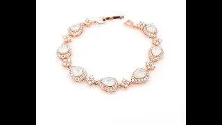 Rose gold teardrop cz bracelet with Swarovski white opal crystal rhinestone. Bridal bracelet. Prom.