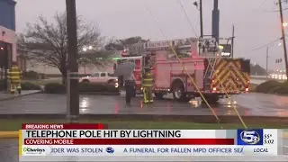 Telephone pole hit by lightning