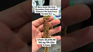 Solid 10K Byzantine Chain & 14K Gold & Diamond Cross Pendant Set #goldpendants #diamondpendant