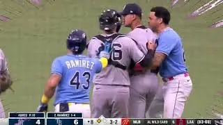 Yankees and the Rays clear the benches twice after hit by a pitch