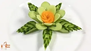 Very Lovely Of Cucumber & Carrot Flower Carving Garnish