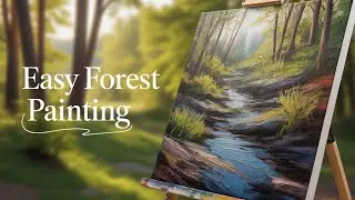 Tranquil Forest Stream | Muted Color Acrylic Painting