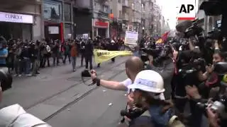 Police use water cannon to try and break up protests