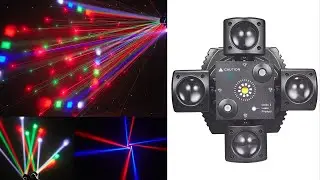 48W LED Beam Moving Head Light with Red & Green Laser & White Flash  DMX512, Sound-Activated