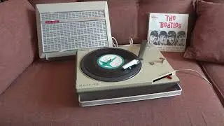 The Beatles on a portable PHILIPS record player (with lyrics)
