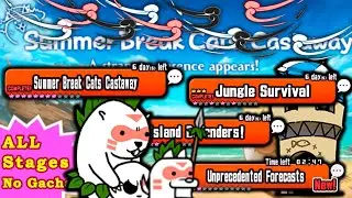 Summer Break Cats: Castaway (All Stages, 1 Row, No Gacha) - Battle Cats