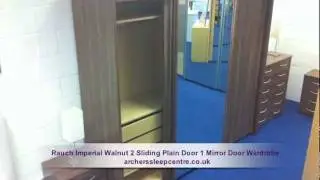Rauch Imperial Walnut 2 Sliding Plain Door 1 Mirror Door Wardrobe
