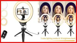 UBeesize 10 Selfie Ring Light with Tripod Stand & Cell Phone Holder, Dimmable Desktop LED Circle