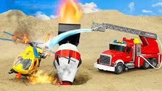 Excavator, Cranes, and Rescue Vehicles - Toy Plane Crashed On the Road! SaCo Toys