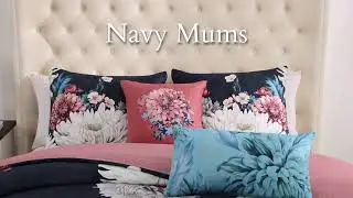 Bebejan Navy Mums Comforter Set | 5-Piece Reversible Luxury Floral Bedding | LatestBedding.com