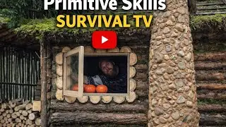 Primitive Skills Survival TV | Jungle Mein Wooden Log Cabin Banana | Primitive House Survival