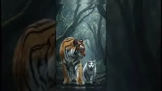 Cute Cat And Tiger Walking In The Forest #cat #jungle #shorts
