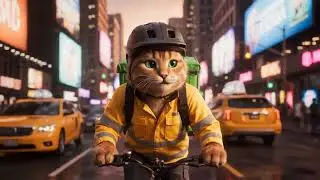 Delivery boy Cat riding cycle 