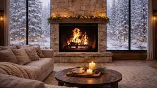 Cozy Fireplace Ambience with Soft Jazz Music and Crackling Fire, Winter Cabin Relaxation (1.5 Hours)