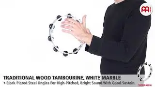 MEINL Percussion - MEIN Percussion - Traditional Wood Tambourine - 1 row, White Marble - TA1BK-WHM
