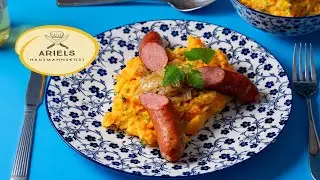 Karotten-Kartoffel-Stampf mit Kochwurst, Hausmannskost,