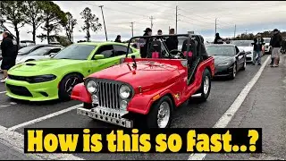 Drag Jeep Eliminates Itself At Street Car Takeover!