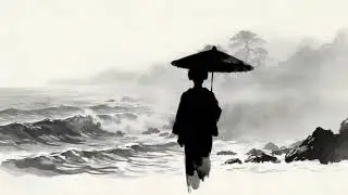 Visual Poems | Ink Wash (Sumi‑e) | Umbrella in Coastal Fog: Waves & Silence