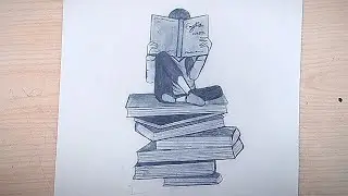 How to draw a Girl sitting on a pile of books|| STEP BY STEP Beginners||easy drawing