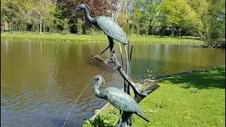 Water fontein beeld twee reigers | Bronzen Beelden Winkel