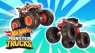 Tiger Shark vs. Bone Shaker | Road to Monster Trucks Camp Crush | Hot Wheels