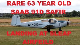 RARE 63 YEAR OLD  SAAB 91D SAFIR LANDING AT SLEAP AIRFEILD