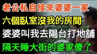 老公私自接來婆婆一家，六個臥室沒我的房間，婆婆叫我去陽台打地舖，我沒鬧，隔天全睡大街的婆家傻了！#婆媳 #情感 #故事分享