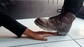 Hand trampling challenge with big 🥾 boot #viralvideo 