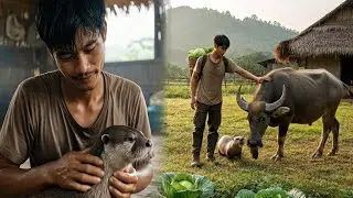 The otter and the man harvested vegetables together and took them to the market to sell for money.