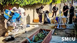 Police Oversee Removal of Homeless Belongings, Shopping Cart Destroyed During Cleanup Operation