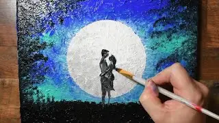 How to Draw Romantic Couple Under Moonlight / Easy Painting Technique