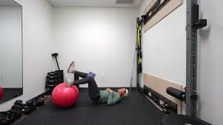 Single Leg Hamstring Bridge Rollout on Ball (Yoga Block Squeeze)