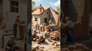 Mini Workers Building a Brick House | Satisfying Short #miniconstruction #shorts