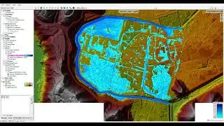 FloodFlow simulation on a lower area under a assumed rainfall and boundary condation