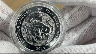 2024 2 oz. 5 Pound GB Royal Tudor Beasts, Seymour Unicorn .9999 fine silver BU coin
