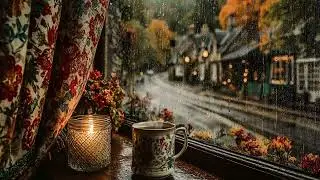 Cozy Autumn Rain by the Window 🍁 Candlelight, Flowers & Riverside Ambience for Reading & Relaxation