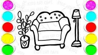 Easy and Beautiful Sofa Drawing and Coloring Tutorial for Children